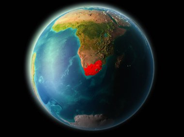 Güney Afrika son derece detaylı yüzey dokuları ile gece Dünya gezegeninin yörüngeden. 3D çizim. Nasa tarafından döşenmiş bu görüntü unsurları.