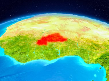 Uydu görüntüsü Burkina Faso Planet Earth kırmızı vurgulanır. 3D çizim. Nasa tarafından döşenmiş bu görüntü unsurları.