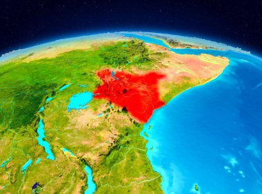 Planet Earth kırmızı vurgulanır Kenya'nın uydu görüntüsü. 3D çizim. Nasa tarafından döşenmiş bu görüntü unsurları.