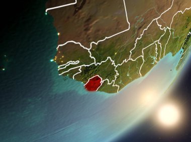 Sierra Leone son derece detaylı yüzey dokuları ve görünür ülke sınırları ile uzaydan. 3D çizim. Nasa tarafından döşenmiş bu görüntü unsurları.