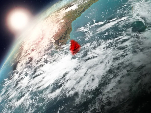 Sri Lanka red Planet Earth bulutlar ve görünür ülke sınırları ile vurgulanmış günbatımı sırasında. 3D çizim. Nasa tarafından döşenmiş bu görüntü unsurları.