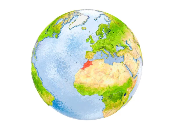 Fas modeli dünya bir kırmızı vurgulanır. 3d illüstrasyon izole beyaz arka plan üzerinde. Nasa tarafından döşenmiş bu görüntü unsurları.