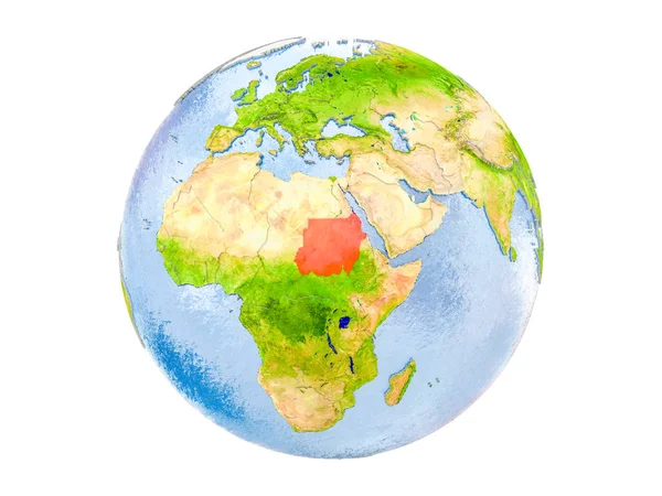 Sudan Evidenziato Rosso Sul Modello Della Terra Illustrazione Isolata Sfondo — Foto Stock