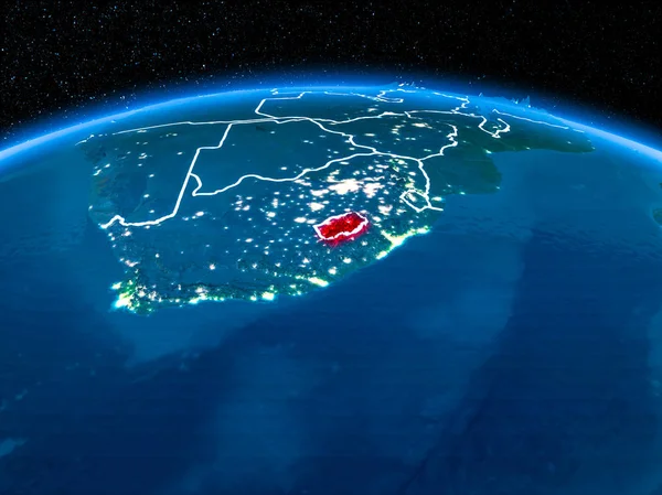 Lesotho görünümünü yörünge kırmızı görünür sınır çizgileri ve şehir ışıkları Planet Earth geceleri altını çizdi. 3D çizim. Nasa tarafından döşenmiş bu görüntü unsurları.