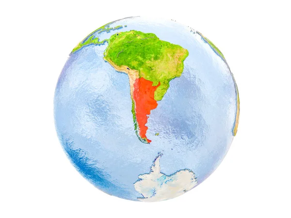 Arjantin modeli dünya bir kırmızı vurgulanır. 3d illüstrasyon izole beyaz arka plan üzerinde. Nasa tarafından döşenmiş bu görüntü unsurları.