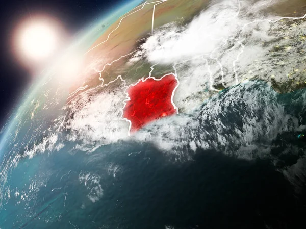 Fildişi Sahili red Planet Earth bulutlar ve görünür ülke sınırları ile vurgulanmış günbatımı sırasında. 3D çizim. Nasa tarafından döşenmiş bu görüntü unsurları.
