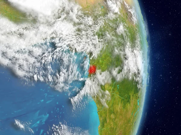 Alan görünümünü Ekvator Ginesi Planet Earth atmosfer ile kırmızı vurgulanır. 3D çizim. Nasa tarafından döşenmiş bu görüntü unsurları.