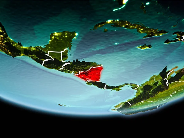 Country Nicaragua Red Planet Earth Evening Visible Border Lines City — Stock Photo, Image