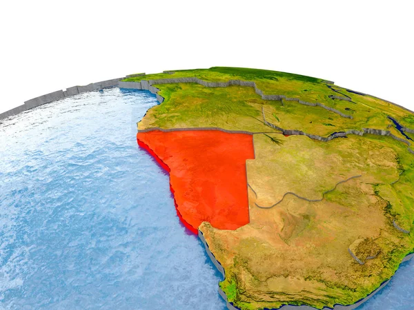 Namibia Zaznaczone Czerwono Świecie Powierzchni Terenu Granic Kraju Widoczne Wody — Zdjęcie stockowe