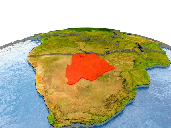 Botswana Zvýrazněny Červeně Zeměkouli Reálné Rozlohy Hranice Viditelné Země Vody — Stock fotografie