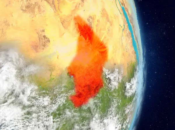 Alan görünümünü Chad Planet Earth atmosfer ile kırmızı vurgulanır. 3D çizim. Nasa tarafından döşenmiş bu görüntü unsurları.