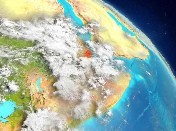 Dünya yörüngesine görüldüğü gibi Cibuti Illustration. 3D çizim. Nasa tarafından döşenmiş bu görüntü unsurları.