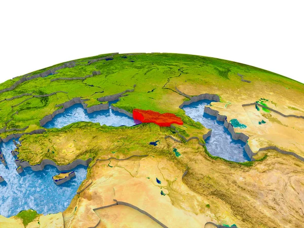 Georgia gerçekçi arazi yüzeyi, görünür ülke sınırları ve okyanuslar yerine su küre kırmızı vurgulanır. 3D çizim. Nasa tarafından döşenmiş bu görüntü unsurları.