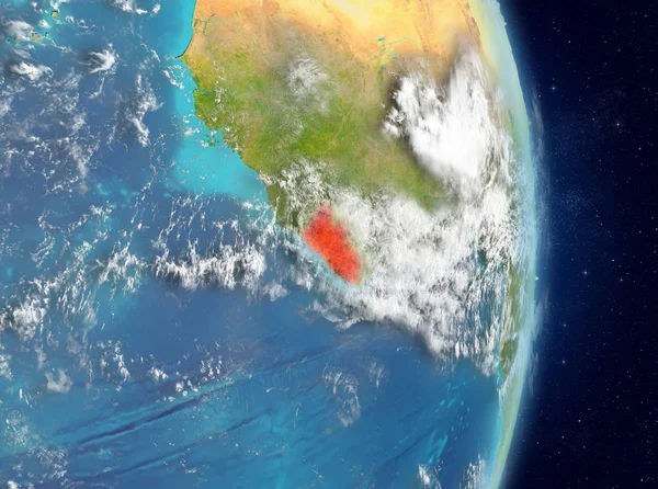 Alan görünümünü Liberya Planet Earth atmosfer ile kırmızı vurgulanır. 3D çizim. Nasa tarafından döşenmiş bu görüntü unsurları.
