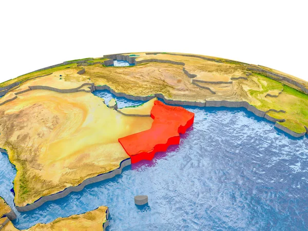Umman gerçekçi arazi yüzeyi, görünür ülke sınırları ve okyanuslar yerine su ile dünya üzerinde kırmızı vurgulanır. 3D çizim. Nasa tarafından döşenmiş bu görüntü unsurları.