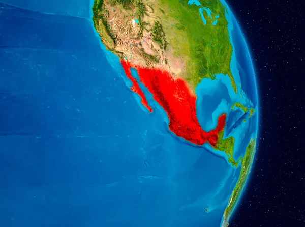 Country of Mexico in red on planet Earth. 3D illustration. Elements of this image furnished by NASA.