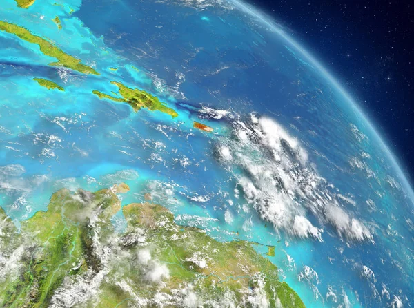 Dünya yörüngesine görüldüğü gibi Portoriko Illustration. 3D çizim. Nasa tarafından döşenmiş bu görüntü unsurları.