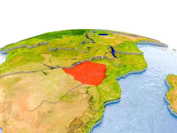 Zimbabwe Highlighted Red Globe Realistic Land Surface Visible Country Borders — Stock Photo, Image