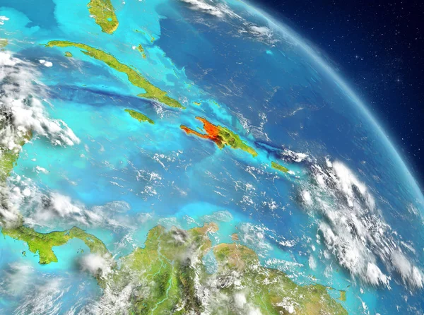 Illustration of Haiti as seen from Earth orbit. 3D illustration. Elements of this image furnished by NASA.