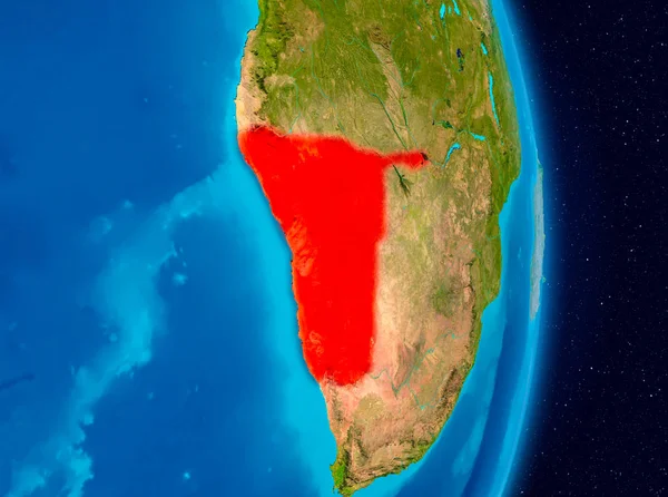 Country of Namibia in red on planet Earth. 3D illustration. Elements of this image furnished by NASA.