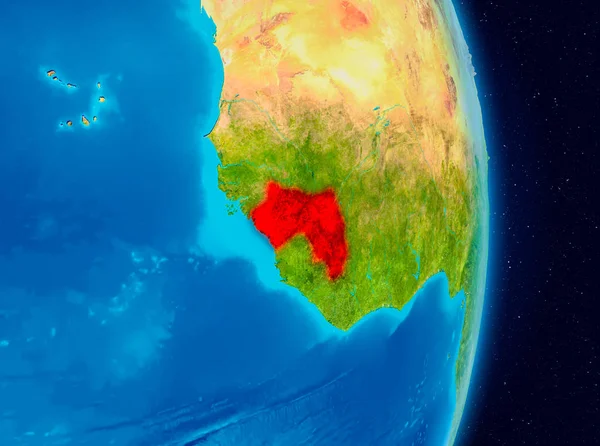Planet Earth kırmızı ülkeye, Gine. 3D çizim. Nasa tarafından döşenmiş bu görüntü unsurları.