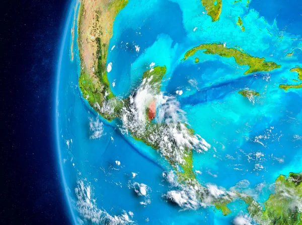 Planet Earth bulutlar ve atmosfer ile uzaydan görüldüğü gibi Belize Haritası. 3D çizim. Nasa tarafından döşenmiş bu görüntü unsurları.