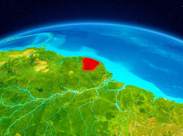 Vista Satelital Guayana Francesa Resaltada Rojo Planeta Tierra Ilustración Elementos —  Fotos de Stock