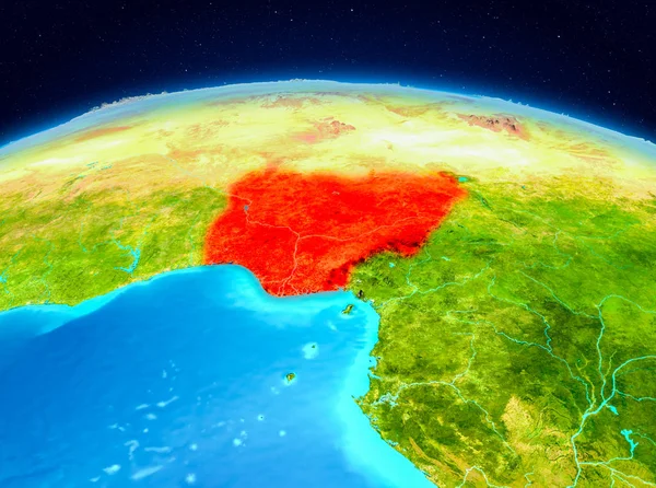 Uydu görüntüsü Nijerya Planet Earth kırmızı vurgulanır. 3D çizim. Nasa tarafından döşenmiş bu görüntü unsurları.