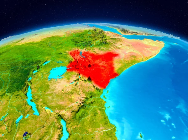 Planet Earth kırmızı vurgulanır Kenya'nın uydu görüntüsü. 3D çizim. Nasa tarafından döşenmiş bu görüntü unsurları.