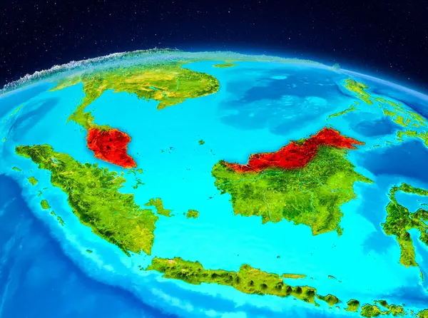 Uydu görüntüsü Malezya red Planet Earth vurgulanmış. 3D çizim. Nasa tarafından döşenmiş bu görüntü unsurları.
