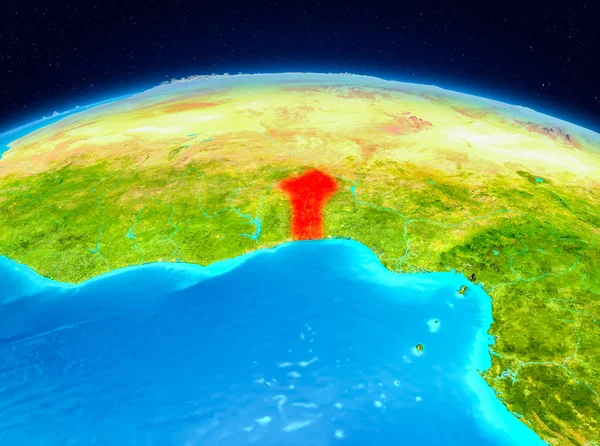 Uydu Görünümü Benin Planet Earth kırmızı vurgulanır. 3D çizim. Nasa tarafından döşenmiş bu görüntü unsurları.