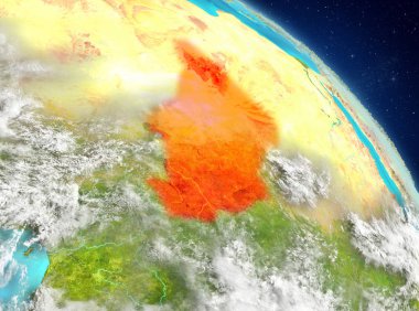 Dünya yörüngesine görüldüğü gibi Chad Illustration. 3D çizim. Nasa tarafından döşenmiş bu görüntü unsurları.