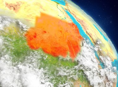Dünya yörüngesine görüldüğü gibi Sudan Illustration. 3D çizim. Nasa tarafından döşenmiş bu görüntü unsurları.