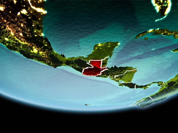 Guatemala ülkenin Planet Earth akşam görünür kenarlık çizgileri ve şehir ışıkları kırmızı. 3D çizim. Nasa tarafından döşenmiş bu görüntü unsurları.