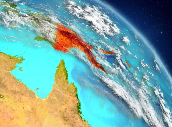 Papua Yeni Gine Dünya yörüngesine görüldüğü gibi Illustration. 3D çizim. Nasa tarafından döşenmiş bu görüntü unsurları.