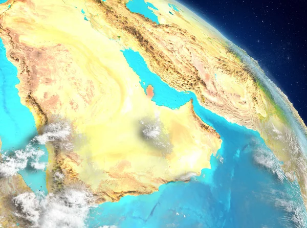 Dünya yörüngesine görüldüğü gibi Katar Illustration. 3D çizim. Nasa tarafından döşenmiş bu görüntü unsurları.