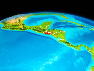 Uydu Görünümü El Salvador Planet Earth sınır çizgileri ile kırmızı vurgulanır. 3D çizim. Nasa tarafından döşenmiş bu görüntü unsurları.