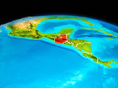Uydu görüntüsü Guatemala Planet Earth sınır çizgileri ile kırmızı vurgulanır. 3D çizim. Nasa tarafından döşenmiş bu görüntü unsurları.