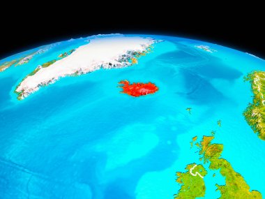 Planet Earth sınır çizgileri ile kırmızı vurgulanır İzlanda'daki uydu görüntüsü. 3D çizim. Nasa tarafından döşenmiş bu görüntü unsurları.