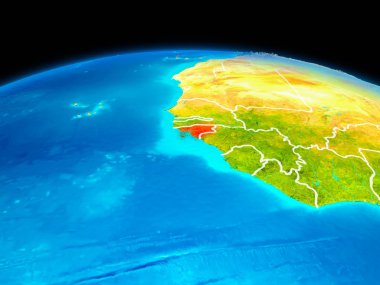 Uydu Görünümü Gine-Bissau Planet Earth sınır çizgileri ile kırmızı vurgulanır. 3D çizim. Nasa tarafından döşenmiş bu görüntü unsurları.