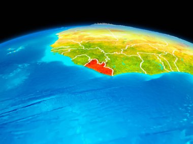 Uydu Görünümü Liberya Planet Earth sınır çizgileri ile kırmızı vurgulanır. 3D çizim. Nasa tarafından döşenmiş bu görüntü unsurları.
