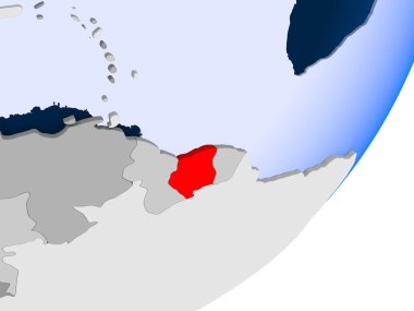 Surinam 3D render şeffaf okyanuslar ile siyasi dünya üzerinde. 3D çizim.