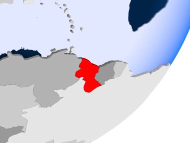 şeffaf okyanuslar ile siyasi dünya üzerinde 3D render Guyana. 3D çizim.