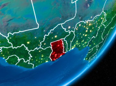 Gana kırmızı Planet Earth görünür sınır çizgileri ve şehir ışıkları ile gece. 3D çizim. Nasa tarafından döşenmiş bu görüntü unsurları.