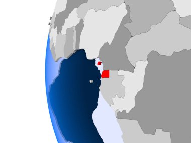 Ekvator Ginesi kırmızı şeffaf okyanuslar ile siyasi dünya üzerinde. 3D çizim.
