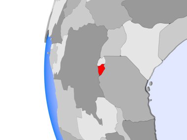 Burundi kırmızı şeffaf okyanuslar ile siyasi dünya üzerinde. 3D çizim.