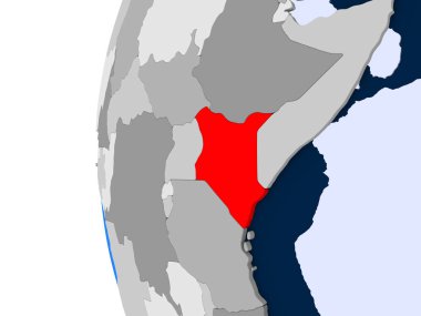 Kenya kırmızı şeffaf okyanuslar ile siyasi dünya üzerinde. 3D çizim.