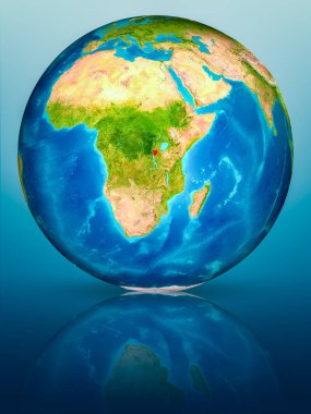 Burundi kırmızı yansıtıcı mavi yüzeyi Dünya gezegeninin modeli. 3D çizim. Nasa tarafından döşenmiş bu görüntü unsurları.