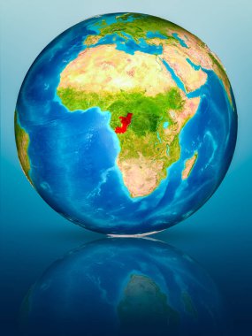 Kongo kırmızı yansıtıcı mavi yüzeyi Dünya gezegeninin modeli. 3D çizim. Nasa tarafından döşenmiş bu görüntü unsurları.
