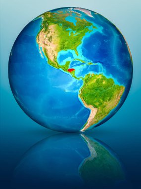 Honduras kırmızı yansıtıcı mavi yüzeyi Dünya gezegeninin modeli. 3D çizim. Nasa tarafından döşenmiş bu görüntü unsurları.
